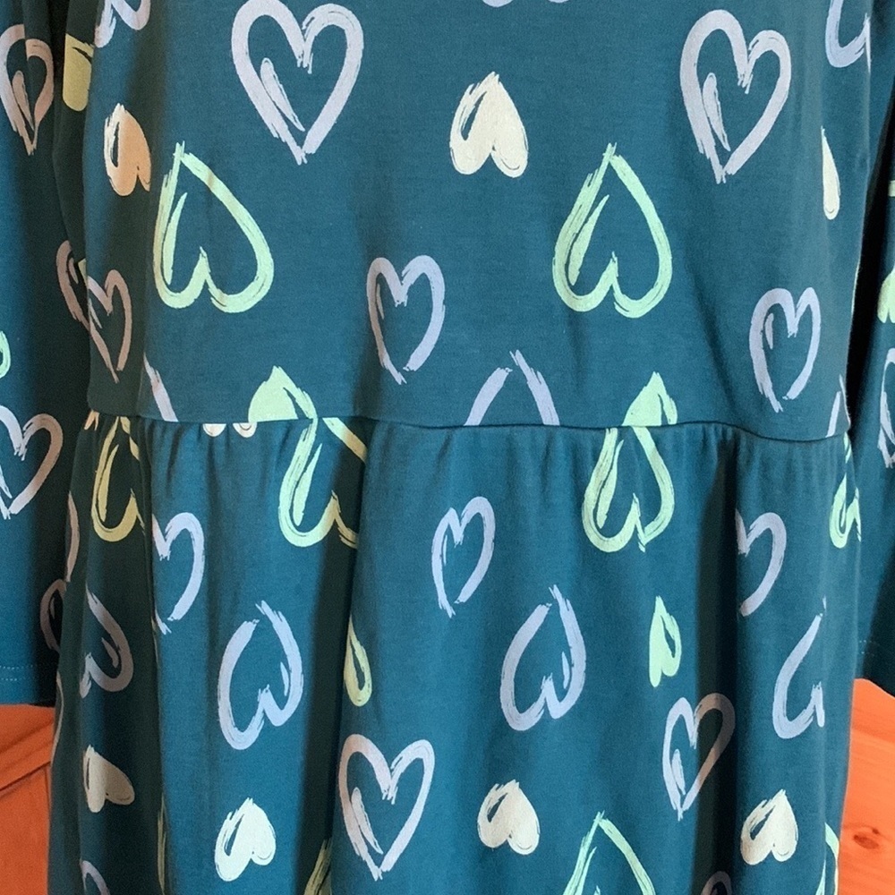 Coldwater Creek teal blue fit and flare dress with heart print Size 1X - Picture 5 of 9